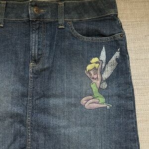 Vintage Disney Store Denim Tinkerbell Glitter Skirt Size 10